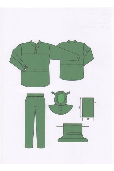 Комплект: Костюм (блуза, брюки)  Мод. 0559 +0104, Шлем Мод 0333, бахилы Мод 0413, мешок упаковочный 35 х55 см